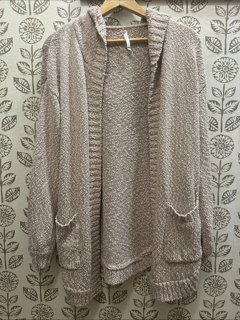 Willow & Clay Taupe-Cream Open Front Chunky Knit Cardigan